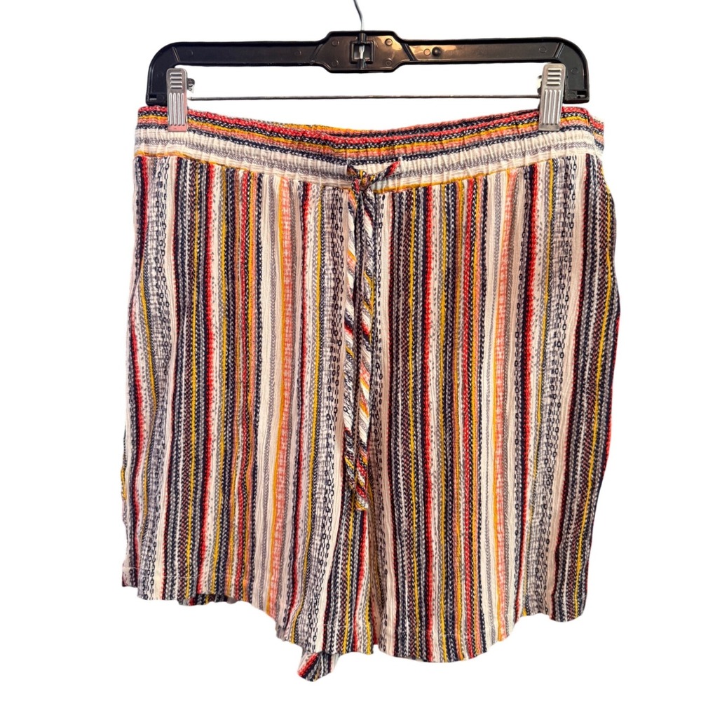 Robert Louis Womens L Multicolor Striped Drawstring Elastic Shorts Boho Festival